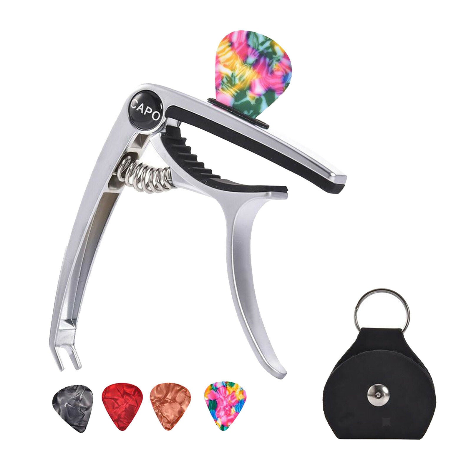 Metal Guitar Capo with 5 Picks Electric Guitar Ukuleles Banjos Parts Accs -