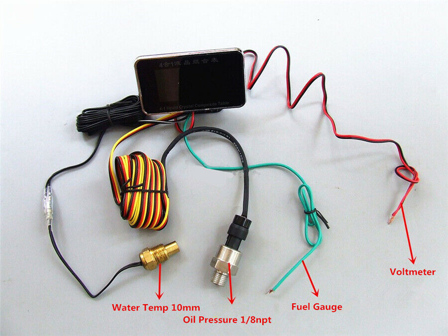 4In1 LCD Car Oil Pressure +Voltmeter +Water Temperature +Oil Fuel Gauge 12V/24V