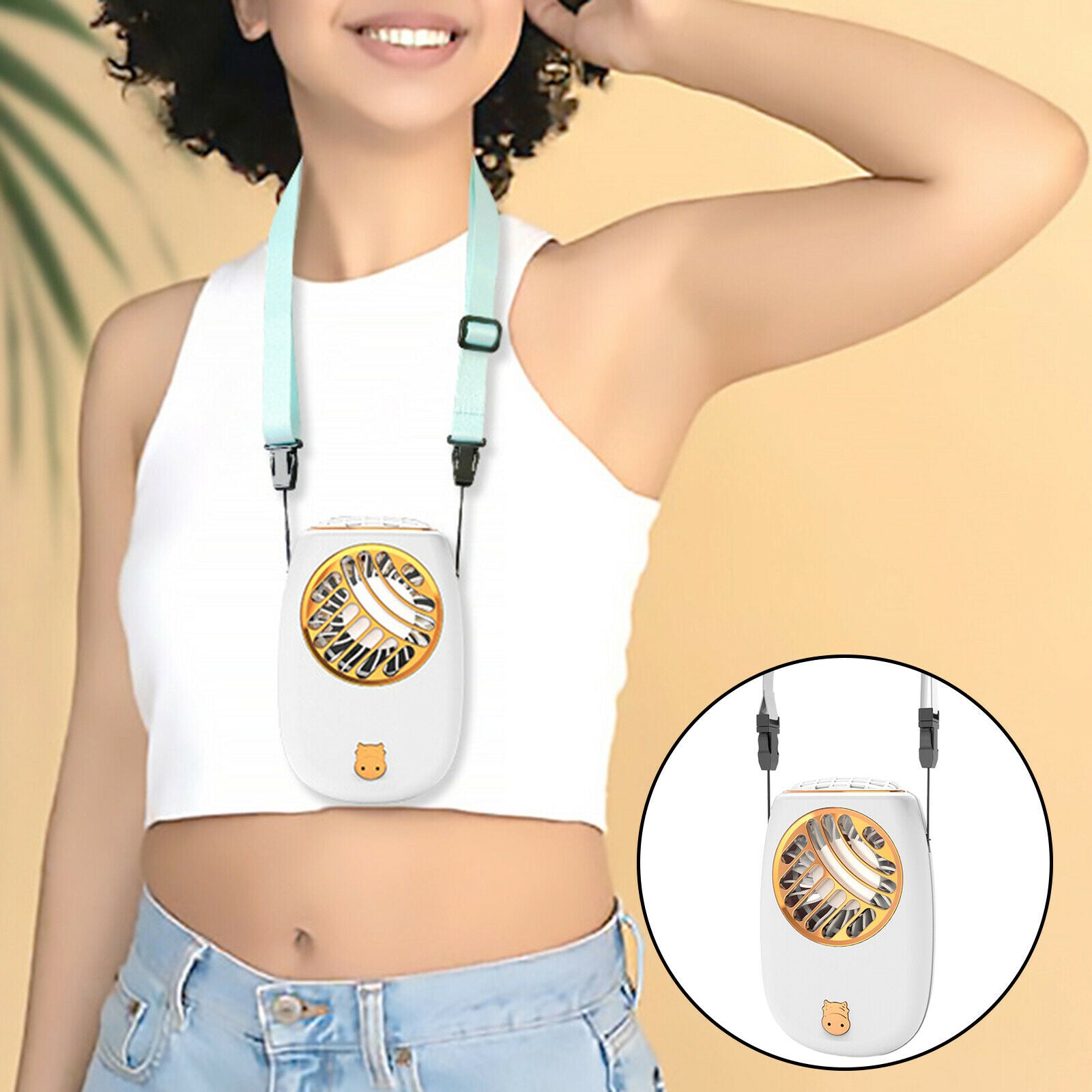 Neck Fan Handheld Fan Rechargeable Battery Operated with 3 Adjustable White