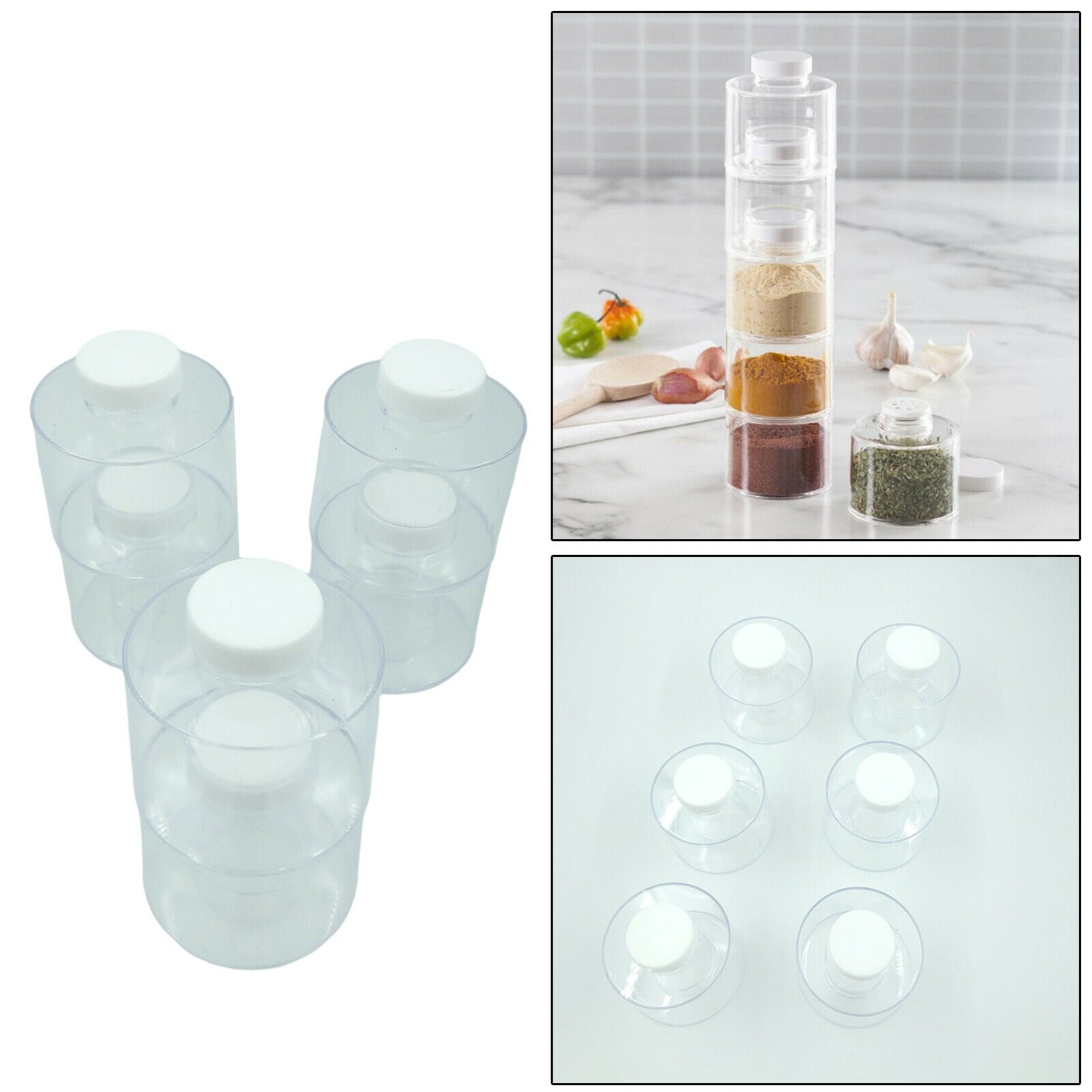 6x Stackable Reusable Camping Cooking Spice Jar Herbs Canister Organizer