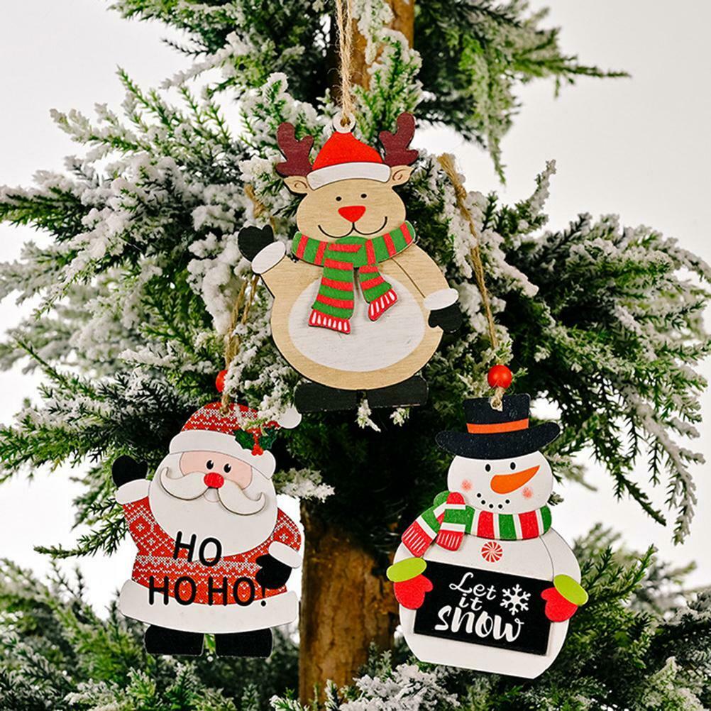 3Pcs Christmas Printing Wooden Pendant Christmas Tree Window Table Decorations