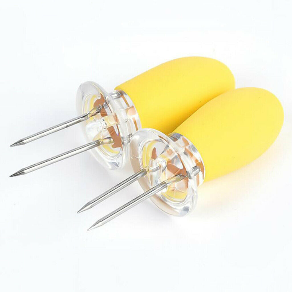 4 Pieces Outdoor Barbecue Skewer Corn Cob Needle Fruit Fork Holder Yellow