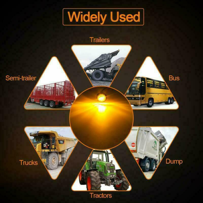 20X 3/4" Marker Lights LED Truck Trailer Round Side Bullet Light Amber/Red 12V
