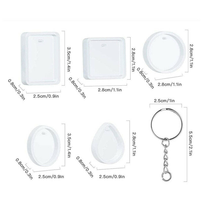 20pc pendant drop round square oval mirror epoxy mold with key ring diy k.l8