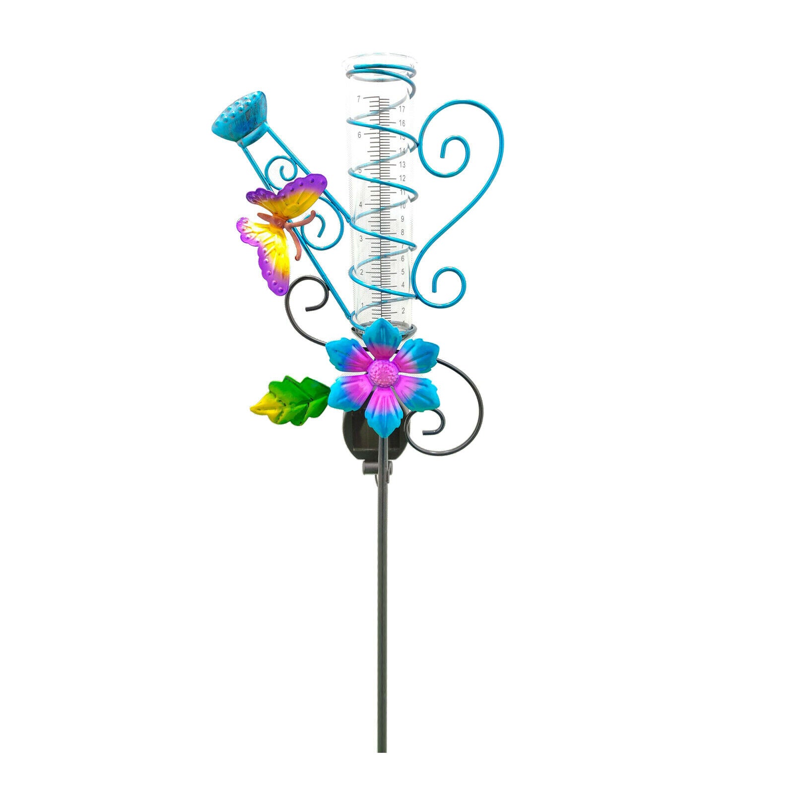 Rain Gauge Outdoor with Solar Powered Light Stake Decorative Garden Decor