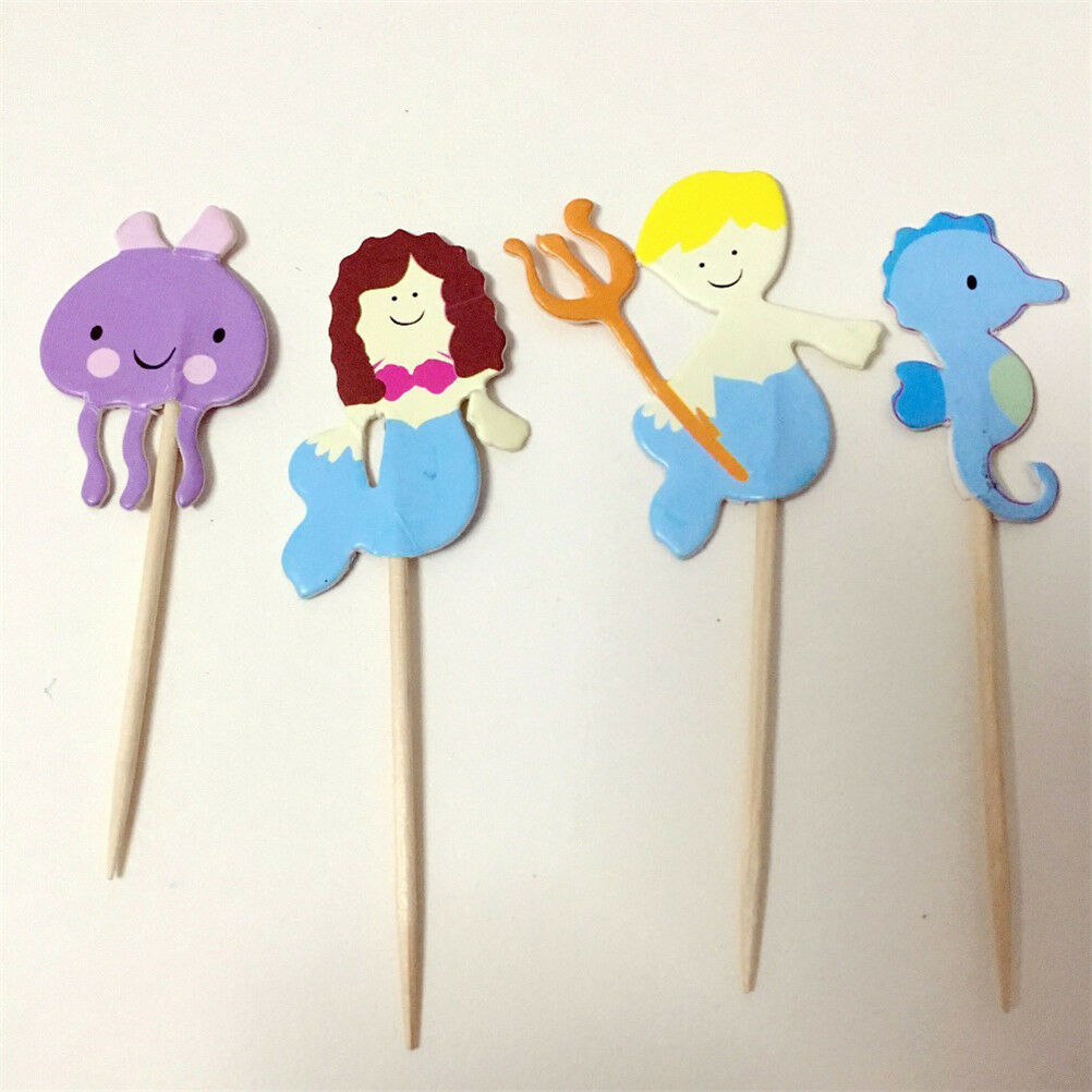 24pcs ocean style hippocampus mermaid cupcake toppers decor party supplie.l8