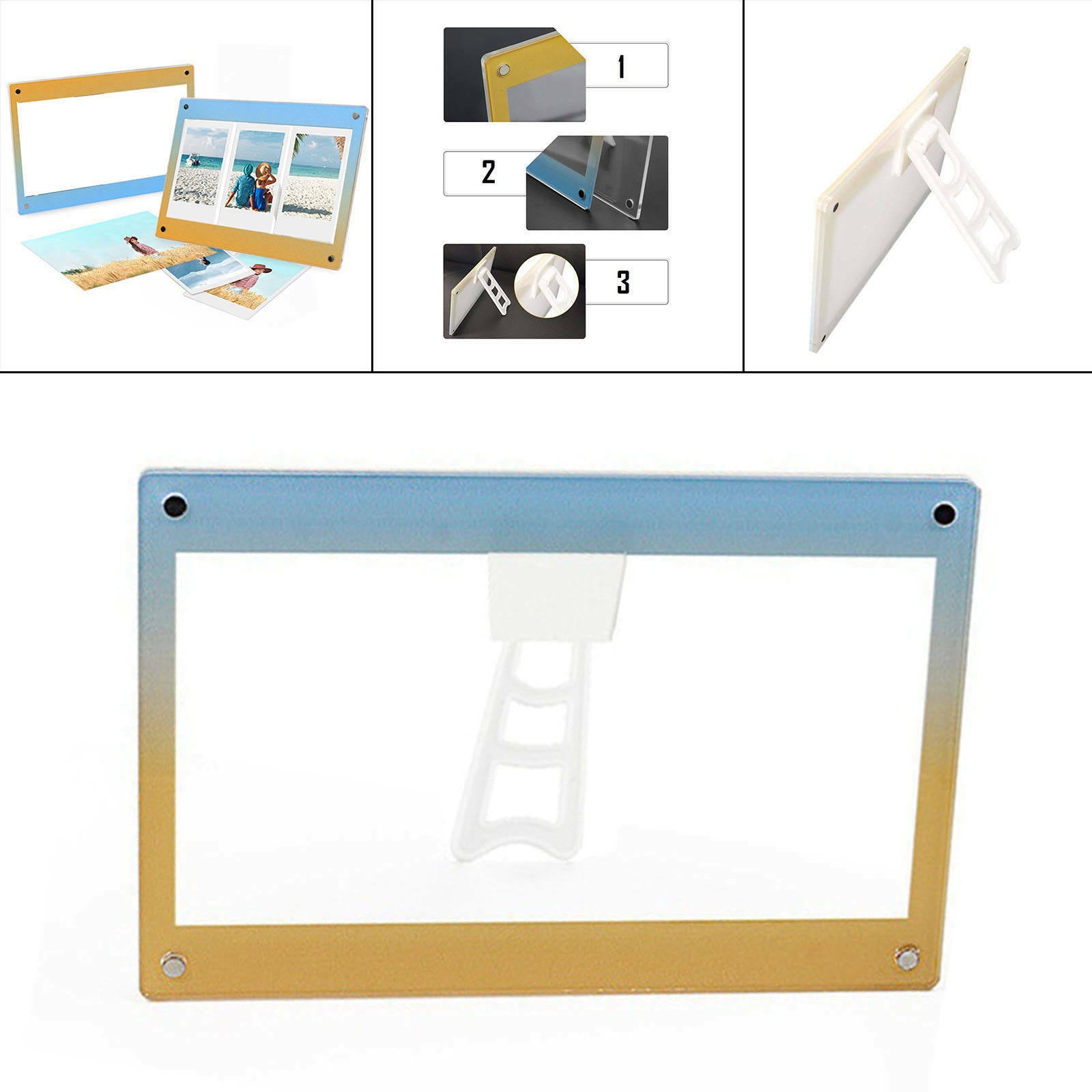 Acrylic Photo Frame Decorative for 3'' 6'' Photo Art Works Blue Yellow