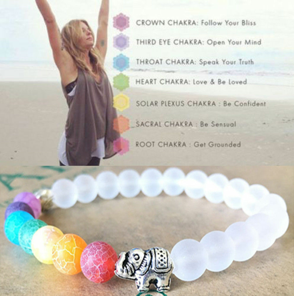 7 Chakra Elephant Charm Beaded Healthy Mala Beads Yoga Energy Bracelet Jewelry