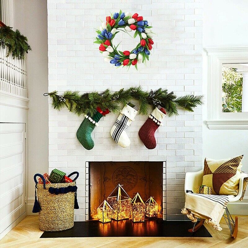 Artificial  Wreath American Independence Day Patriotic Wreath for Front DoorO1M2