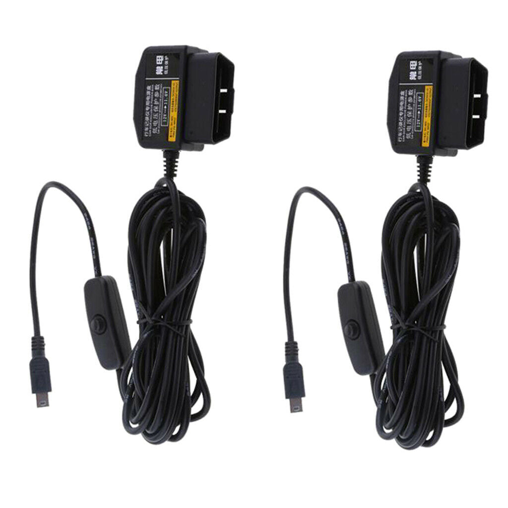 2Pieces 12/24V to 5V Car Dash Cam Hardwire Adapter Cable DVR OBD Buck Line