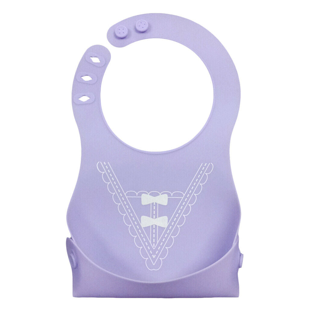 Cute Baby Silicone Bib Waterproof Easy Clean Up Crumb Catcher Purple with