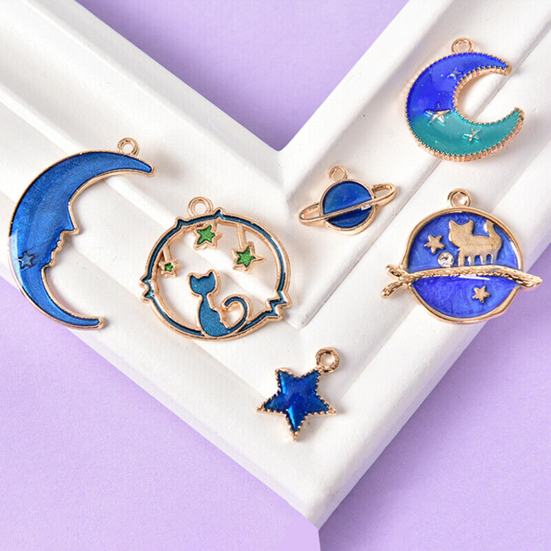 24Pcs/Set Enamel Cat Moon Star Earth Planet Charms Pendant DIY Jewelry Mak gv Lt