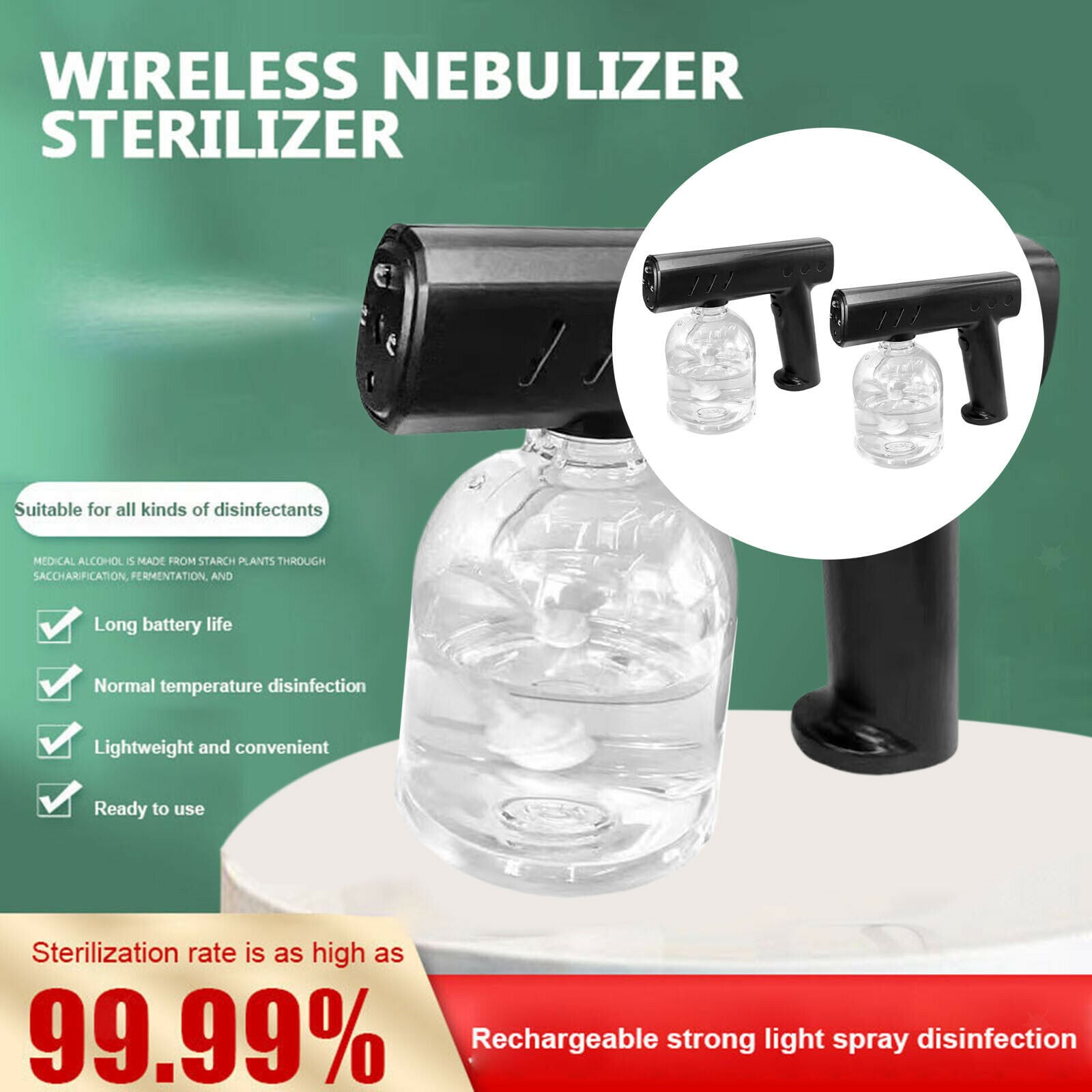 2 Pieces Black 300ML 500ML Electric Nano Sanitizer Spray Fogger for Home Car