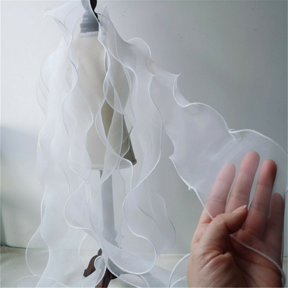 100CM White Ruffle Trim Organza Pleated Lace Ribbon DIY Sewing 3.54'' Width