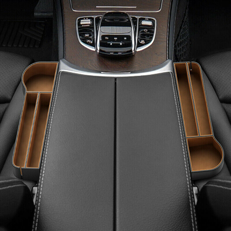 1PCS 2Layer Water Cup Holder PU Leather Storage Box Tray Car Seat Side Organizer