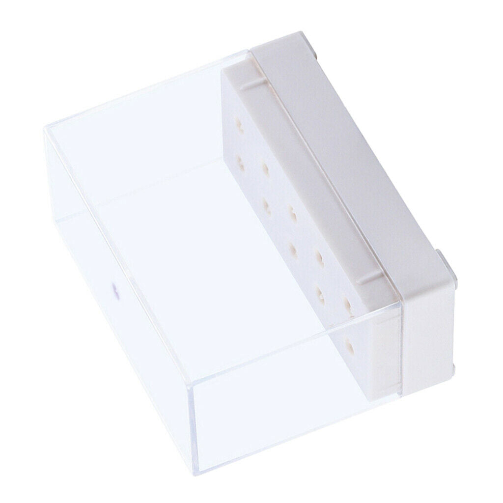 10 Holes Nail Drill Bits Holder Stand Organizer Case Display Box White
