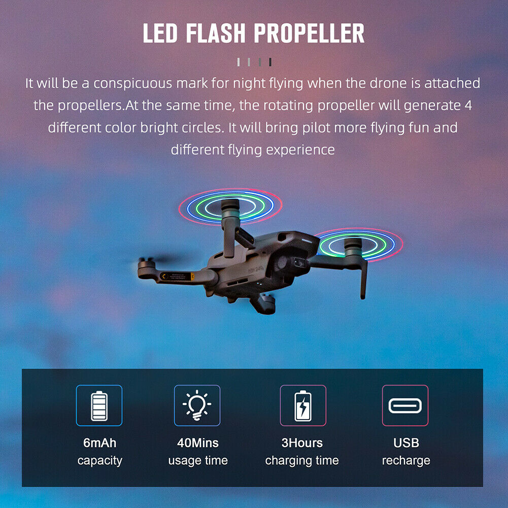 Rechargeable LED Light Flash Low-Noise Quick-Release Propellers for DJI Mini 2