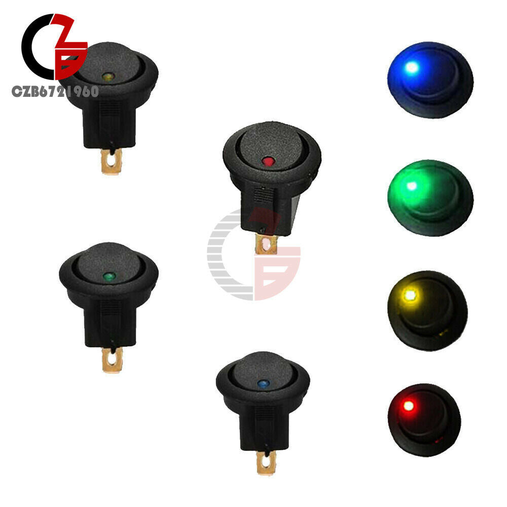 4PCS 12V Rocker Dot Red /Yellow/Green/Blue LED Light Toggle Switch SPST ON/OFF
