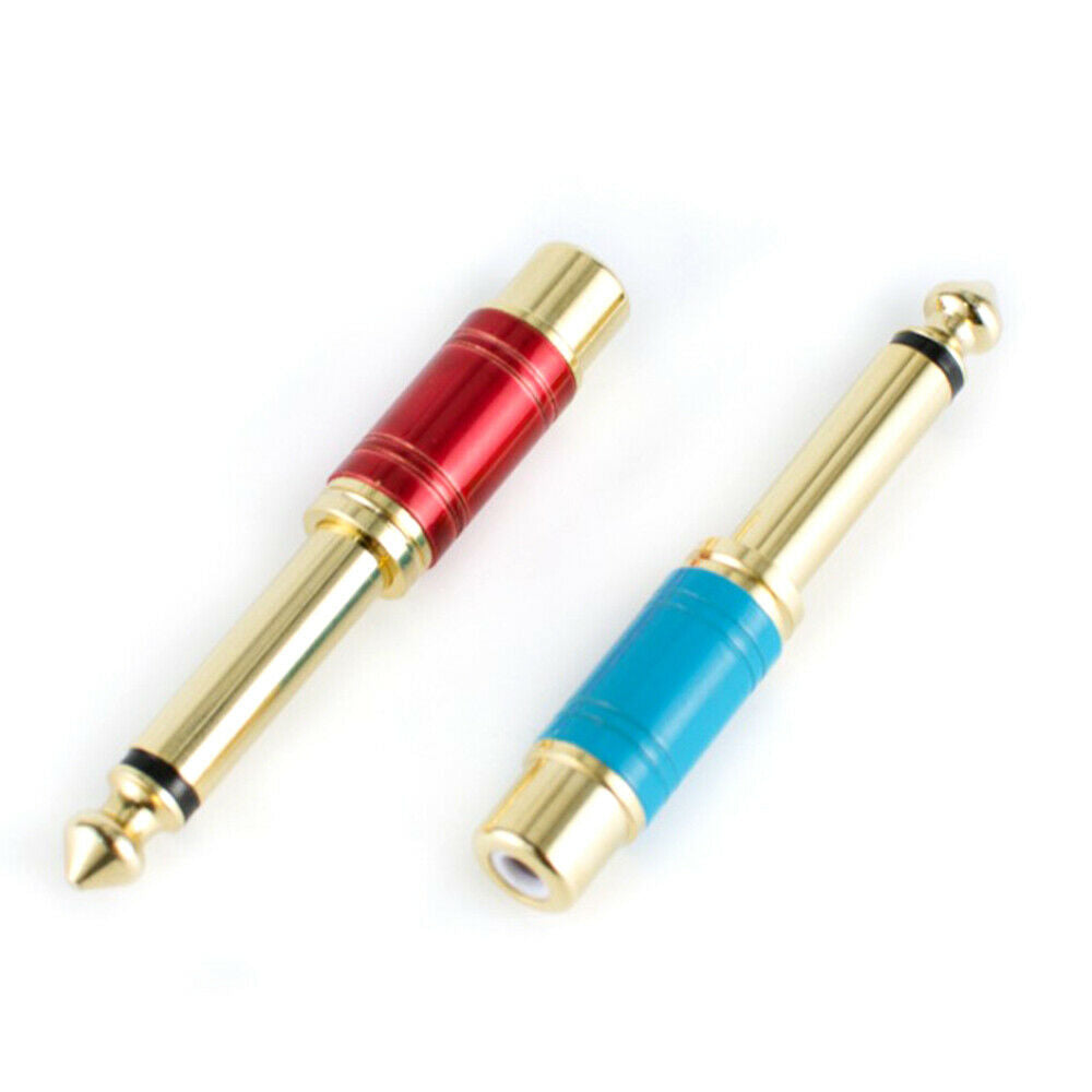 2Pcs Plating RCA Jack Audio Connector 6.35mm Mono Plug to RCA Speaker Adapter
