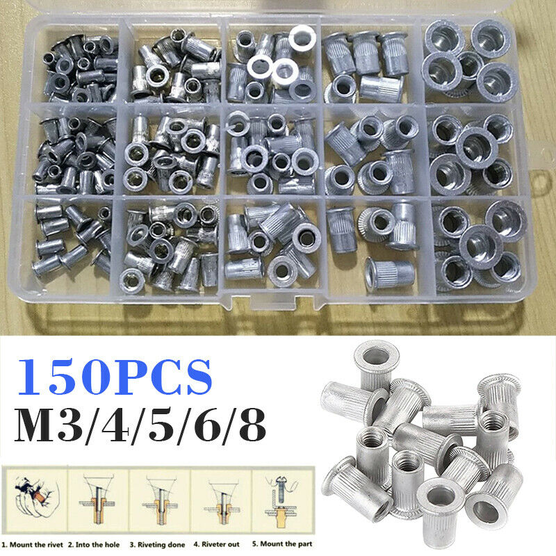150Pcs Boxed Flat Head Rivet Nut Countersunk Vertical Grain Aluminum Rivet Nut