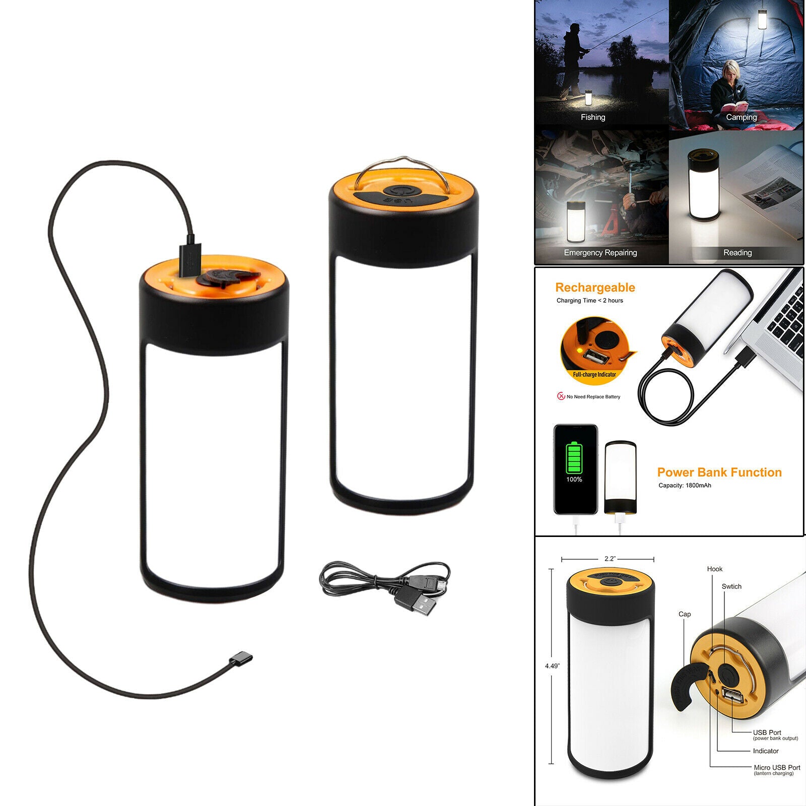 LED Camping Lamp USB Lantern Super Bright Emergency Lights for Night Hiking