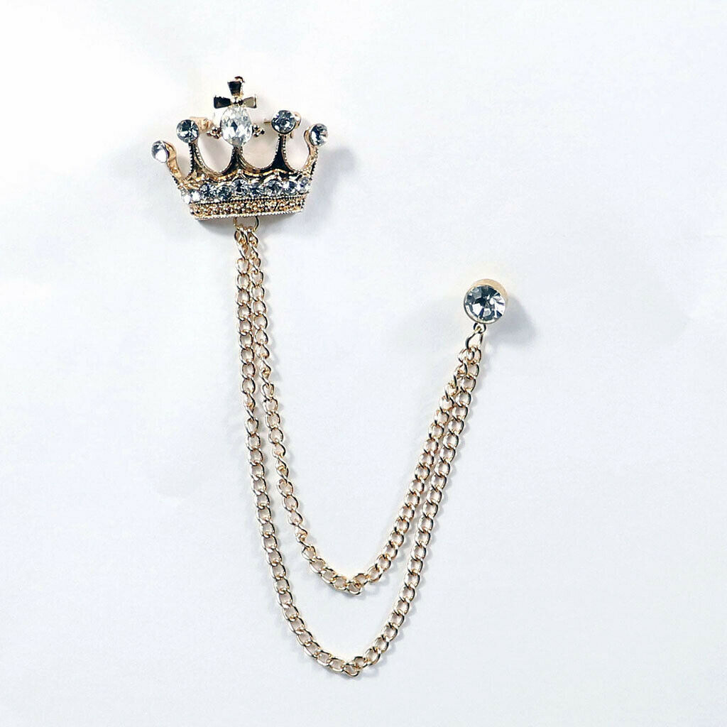 Charming Chain Brooch Crown Crystal Women Mens Tassel Brooch Pin Corsage