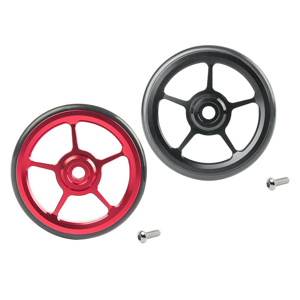 Set of 2 Bike Easy Wheels Bicycle Replacement for Brompton Wheel Red+Black
