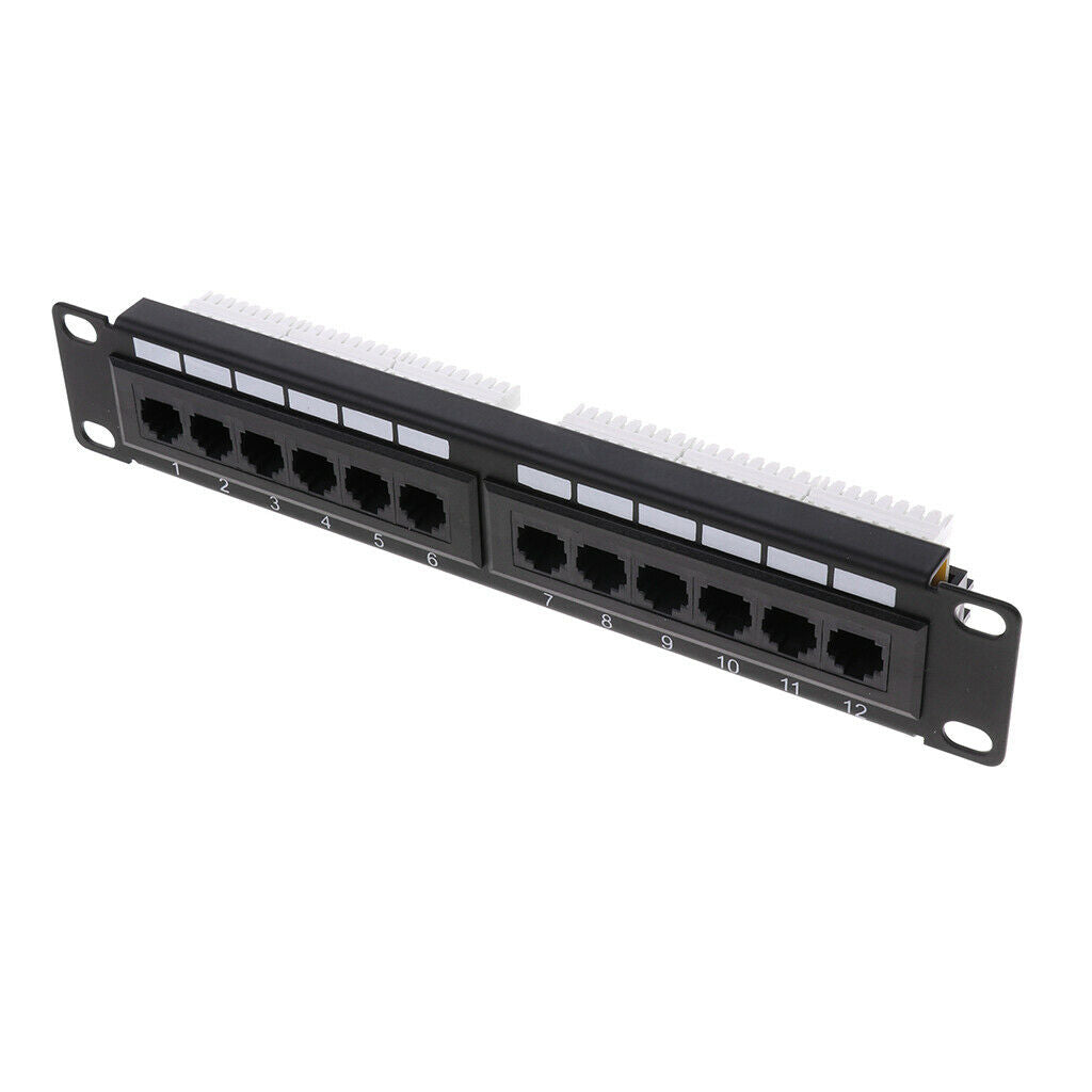 12-Port Patch Panel Cat5e UTP Black Wall Mountable Table Mounting 8x