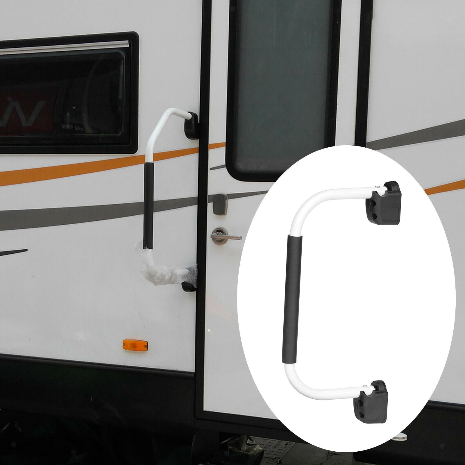Metal Folding Lend-A Handle Assist Bar for RV Boats Camper w/Foam Grip White