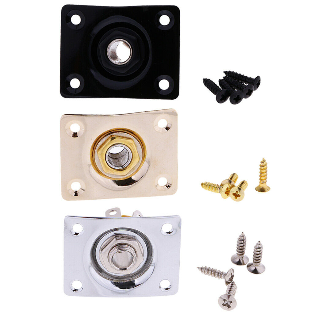 3Pcs Plated Jack Plate W/ Rectangle Output Socket For Electric Guitars Bass