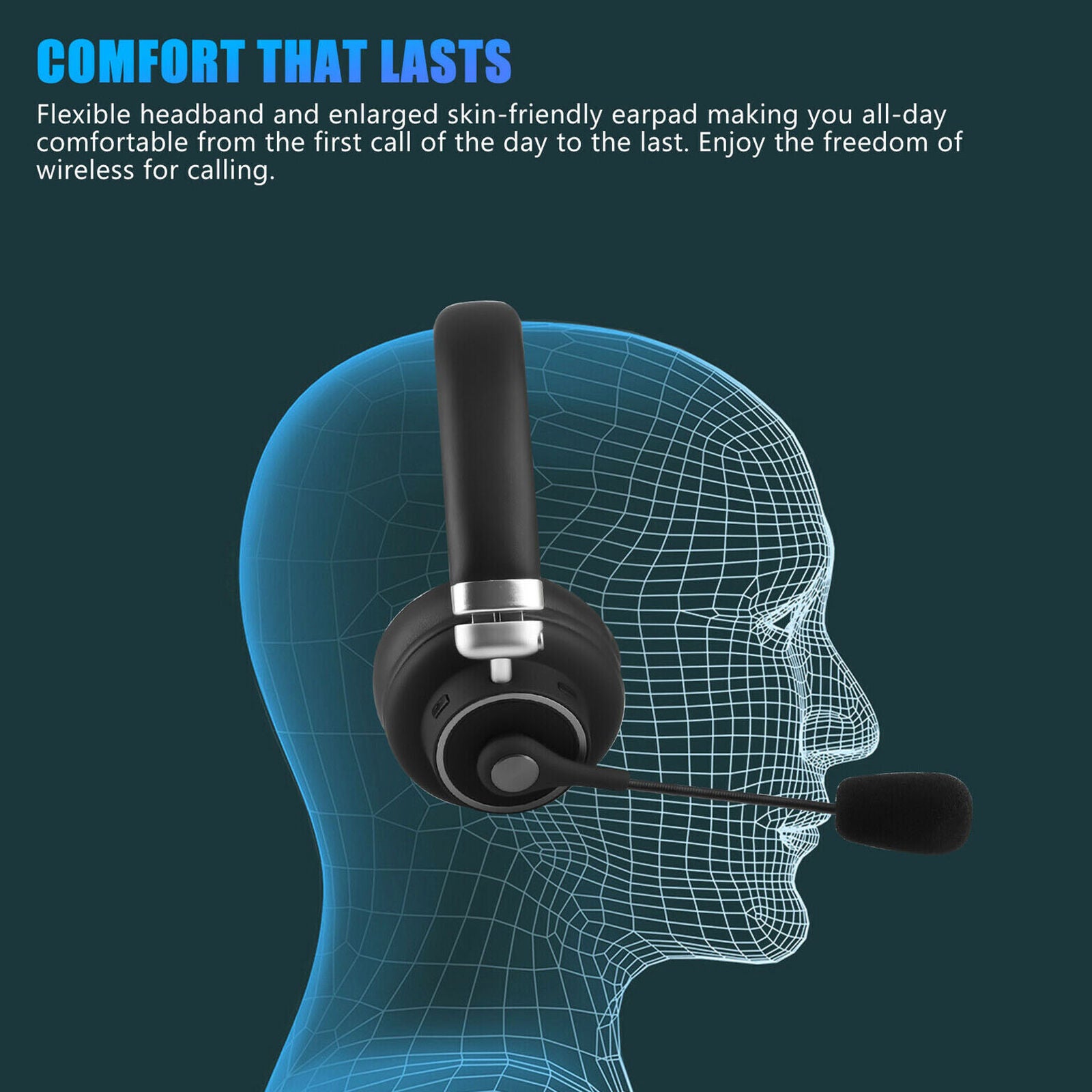 Wireless Headphones Bluetooth 5.0 Mic Headset Noise Cancelling For Truck Driver
