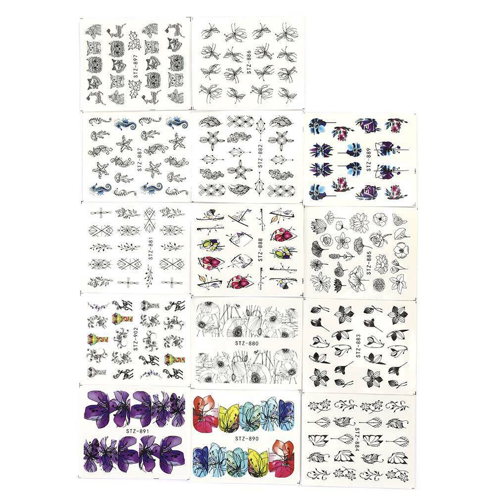 14X Nail Art Water Transfer Stickers Butterfly Flower Design Decals Manicure DIY