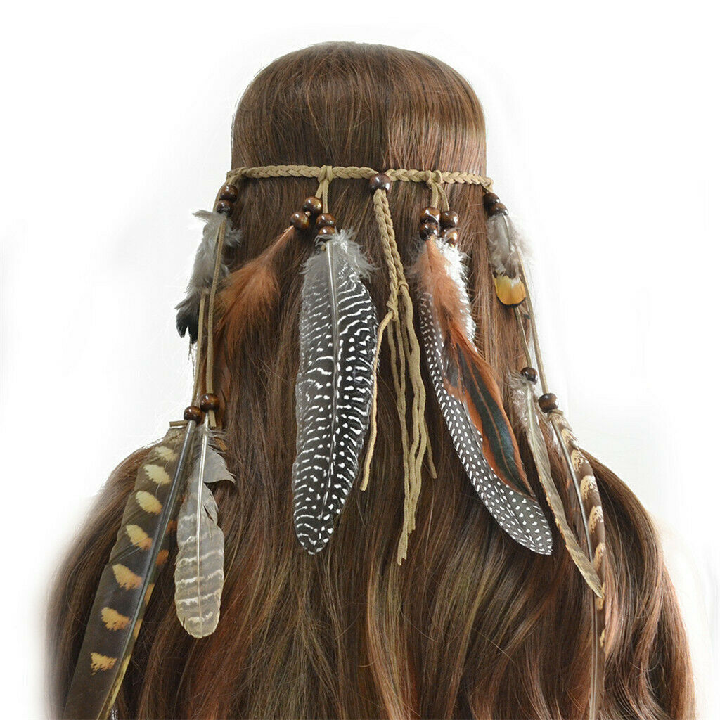 Bohemian Headband Feather Headpiece Hippie Headdress Adjustable Ethnic Party