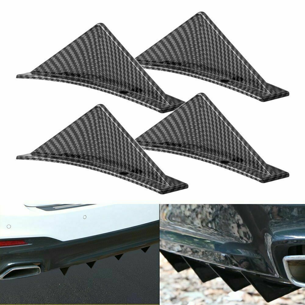 Universal Rear Bumper Diffuser Fin Spoiler Lip Wing Splitter Carbon Fiber 4Pcs