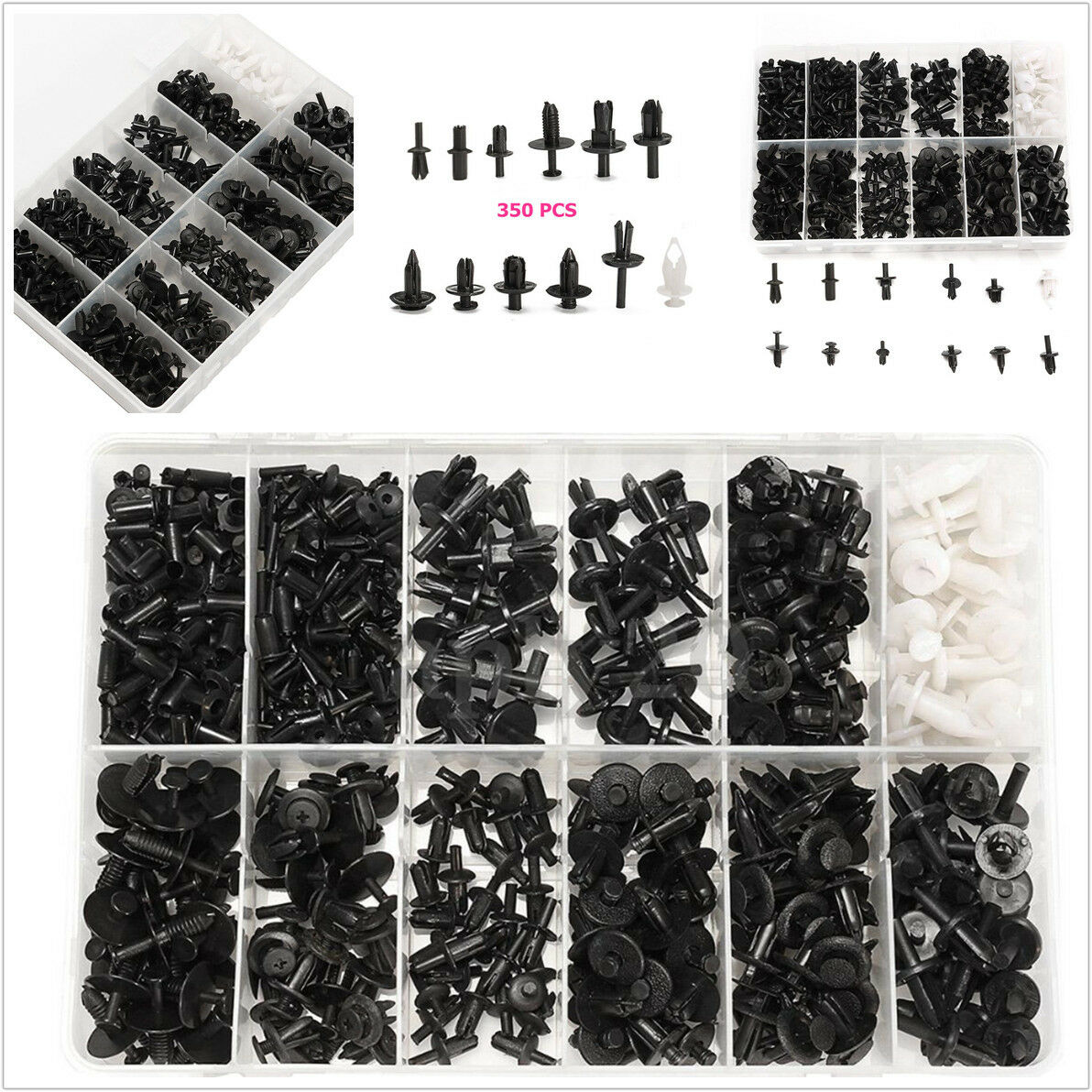 350pc Car Plastic Rivet Weatherstrip Fastener Mud Flaps Bumper Fender Push Clips