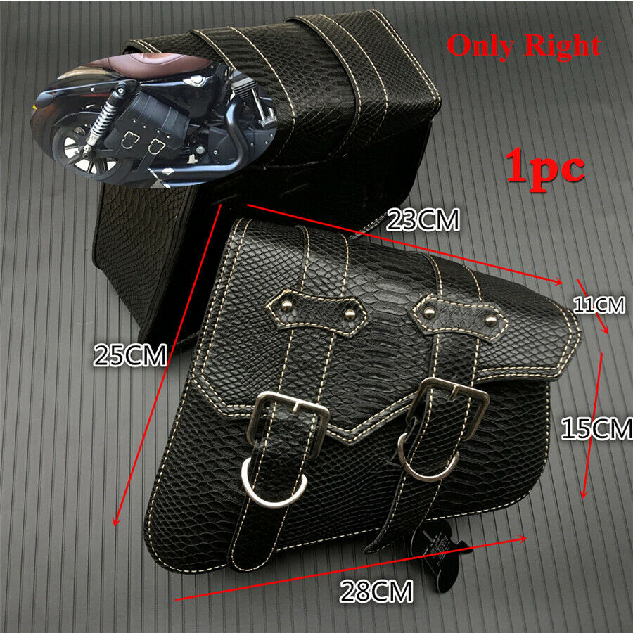 Universal Motorcycle Saddle Bag PU Crocodile Leather Style Luggage Right Black