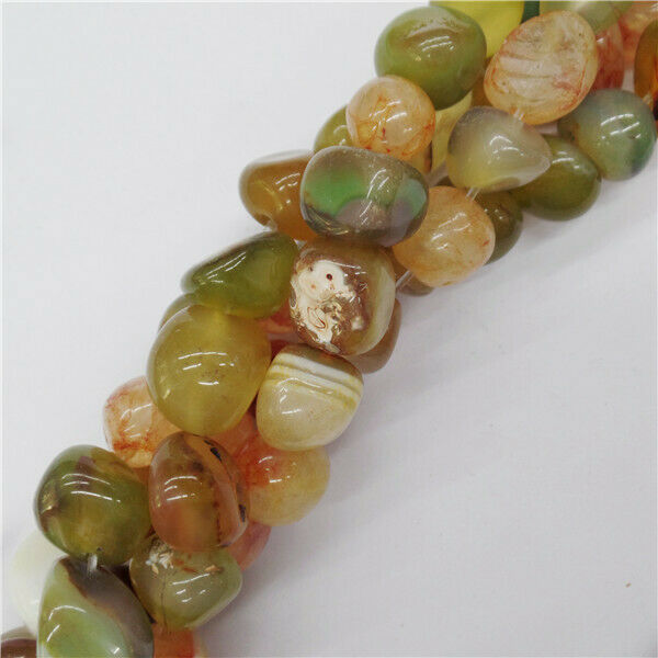 1Strand 11x9mm Yellow&Green Stripes Onyx Agate Freeform Loose Beads 15.5" HH9105
