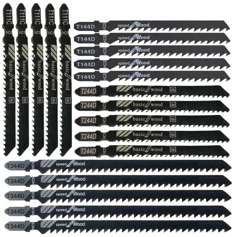 20-Piece T-Shank Jig Saw Blade Set for Wood, Plastic Cutting T-Shank Design CoT7