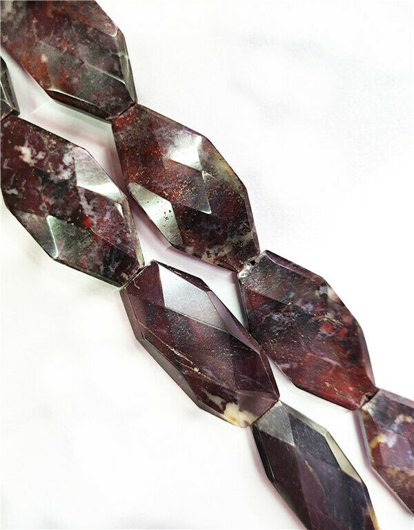 1 Strand 40x20x8mm Brown Red Bloodstone Facet Drum Loose Beads 15.5inch HH8498