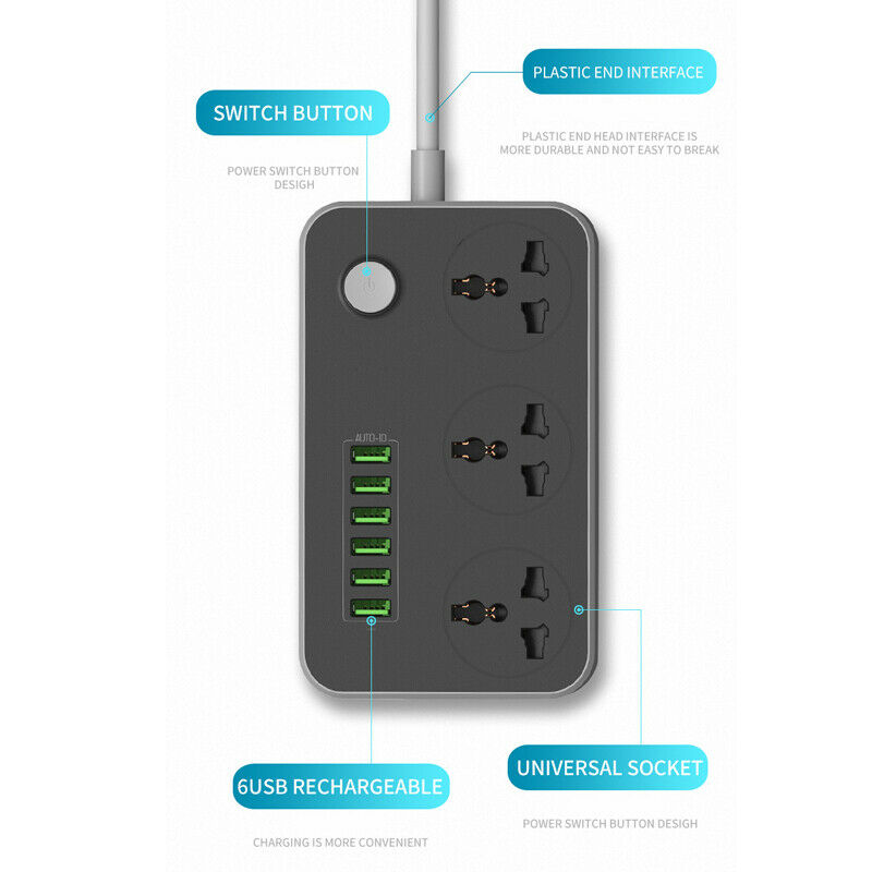 International Power Socket 6 USB Port Charging Socket Electrical Outlet EU Plug