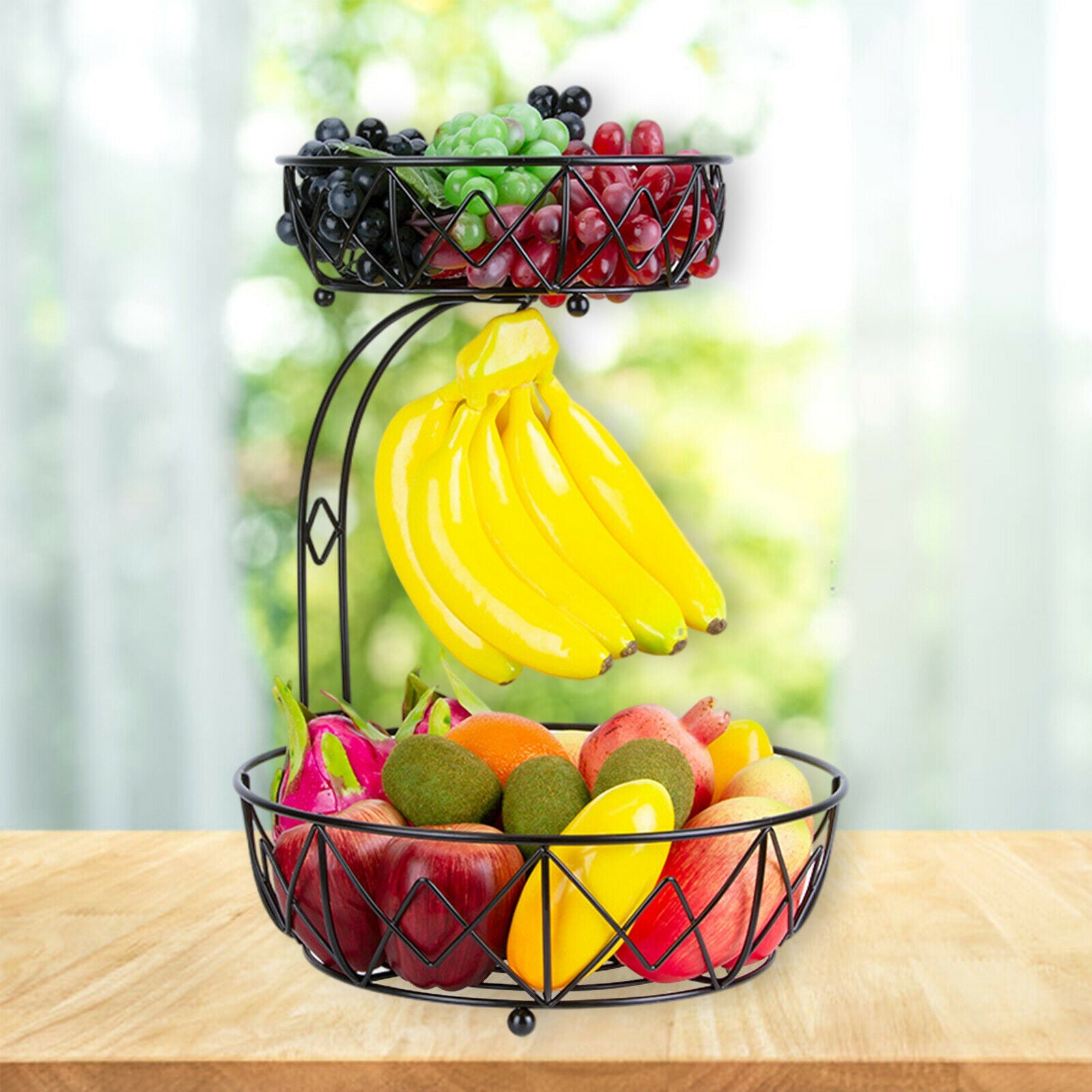 2 Tier Iron Countertop Fruit Basket for Kitchen Restaurant Fruit Organizer