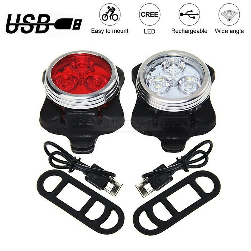 2x LED USB Rechargeable Cycling Bicycle Bike Head Front Rear Tail Light Lamp Set