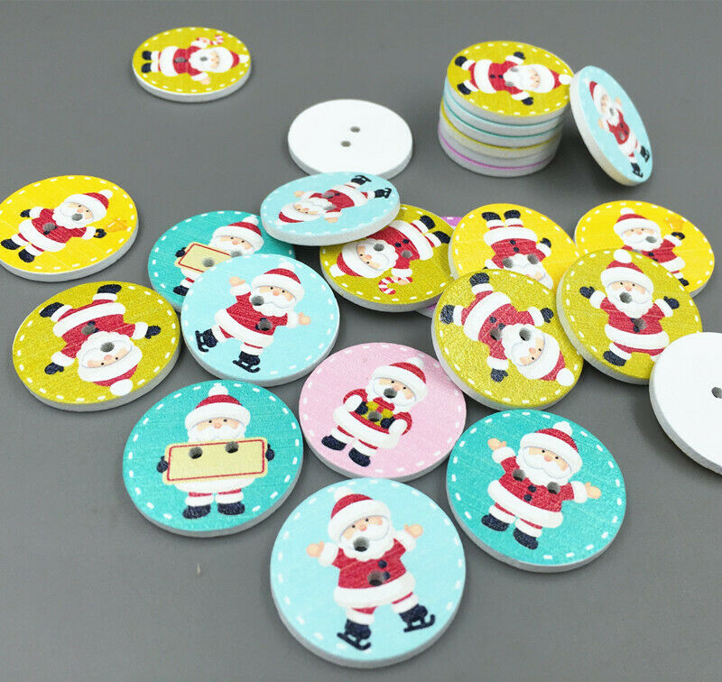 50X Christmas decoration Round Wood Buttons Santa Claus Sewing Scrapbooking 25mm