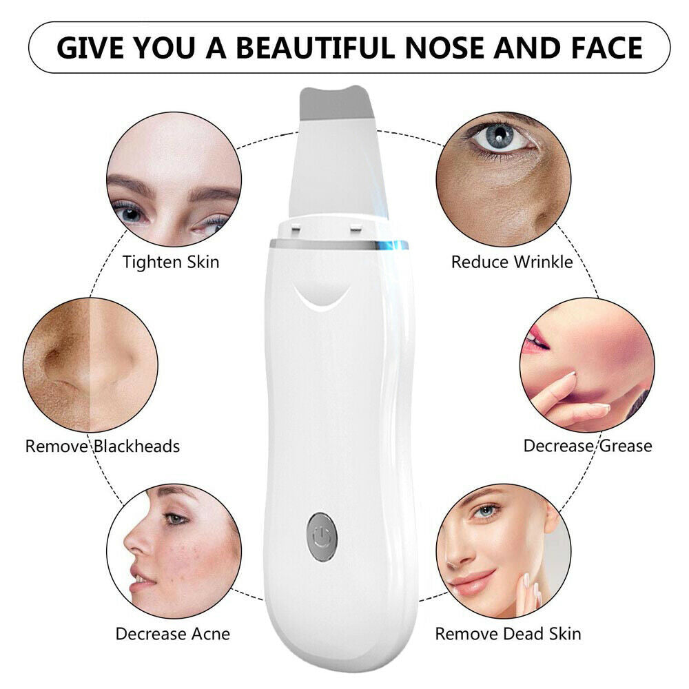 Electric Ion Ultrasonic Skin Scrubber Facial Spatula Cleaner Pore Peeling