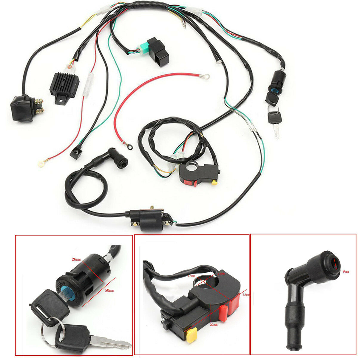Quad Wire harness Loom For 50cc 110cc 125cc PIT Quad Dirt Bike ATV Dune Buggy