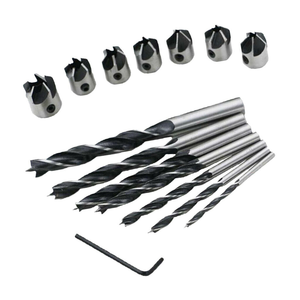 Three Pointed HSS Countersink Drill Bits Chamfering Tool Set for Woodworking