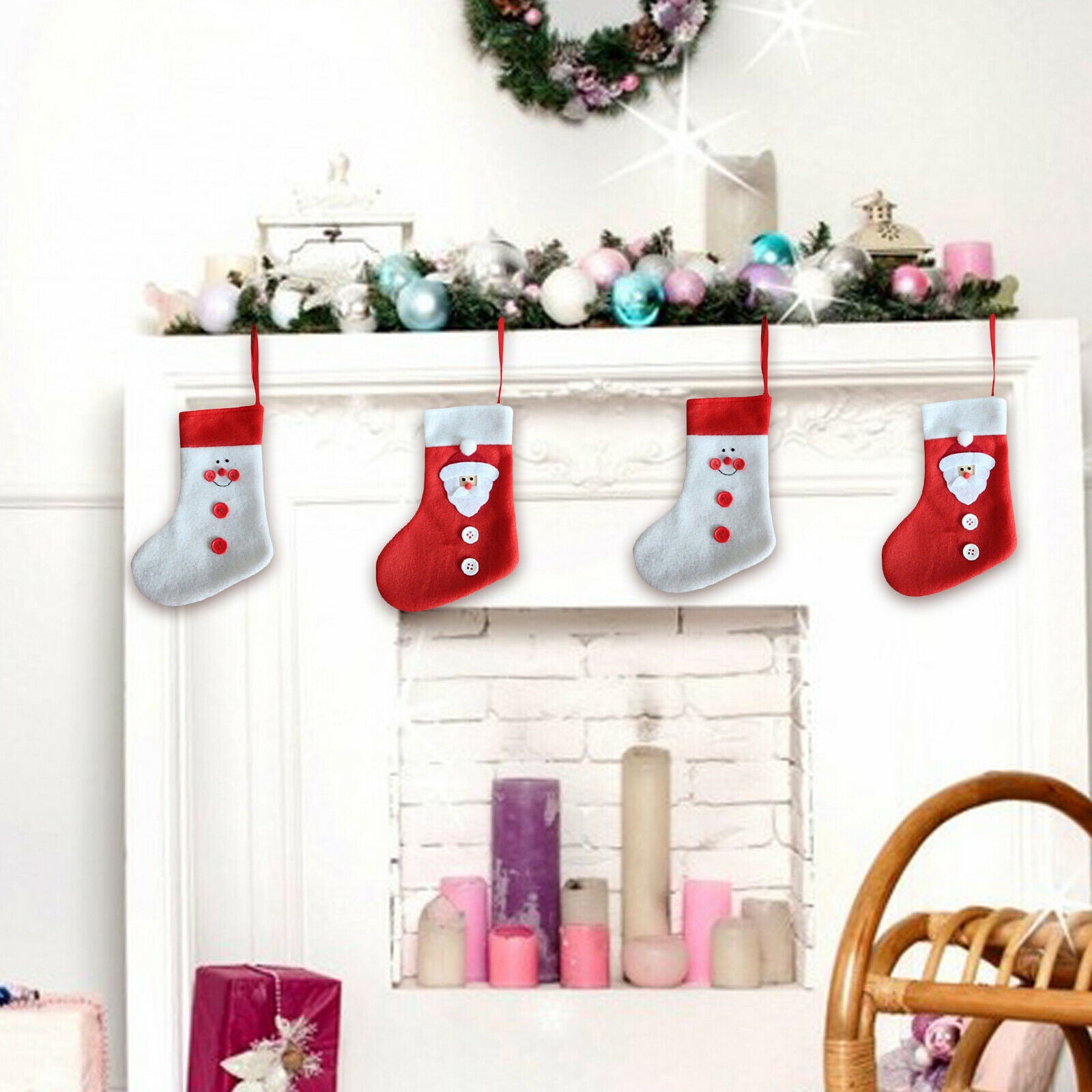 4Pcs Felt Christmas Stockings Seasonal Hanging Decoration Candy Gift Bag