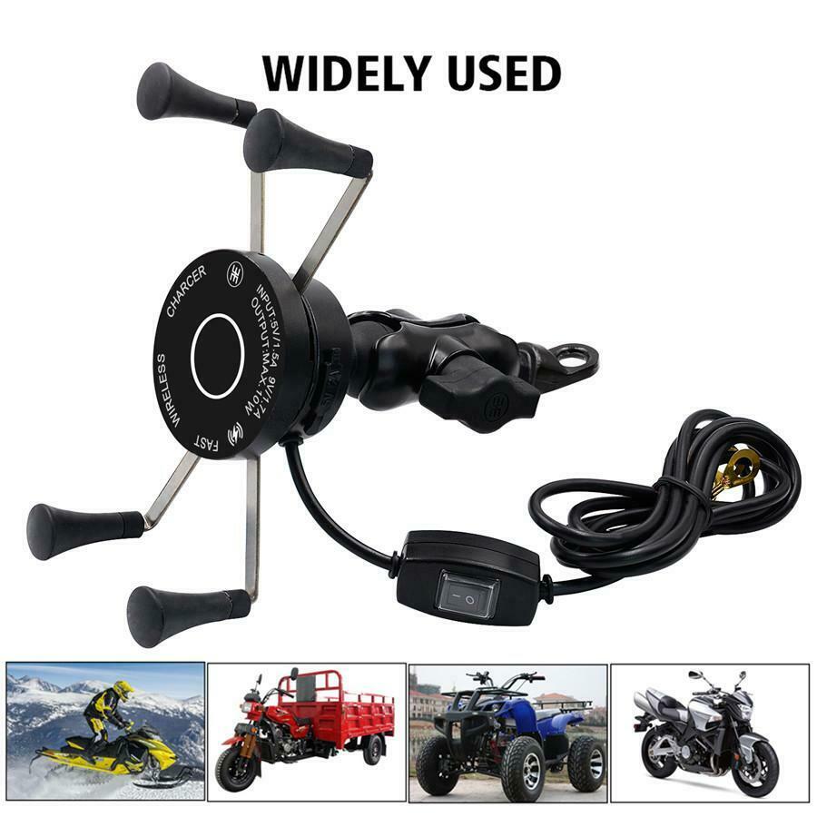 2in1 Wired & Wireless Cell Phone USB 3.0 Fast Charger For Motorcycle Scooter ATV
