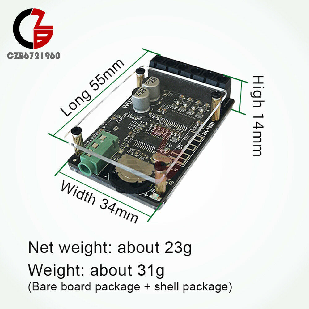 ZK-152H 2X15W 2 Channel Stereo Bluetooth Digital Power Amplifier Board Module