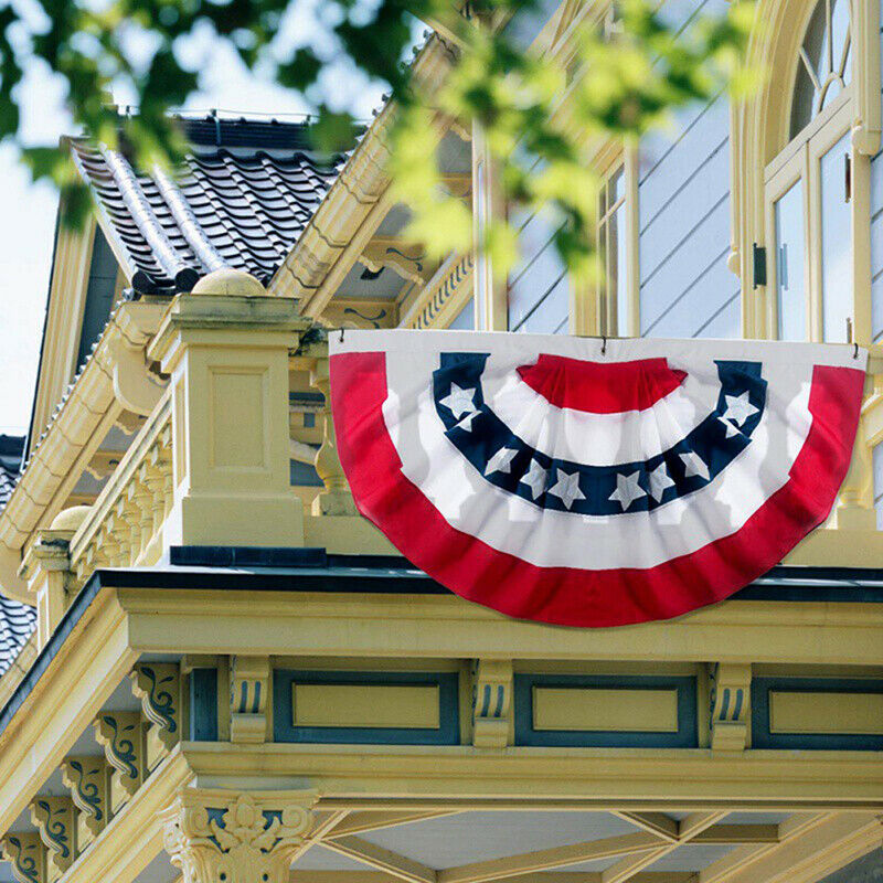 Printed Stripes Stars US Pleated Fan Bunting Half Banner Flag for July 4.l8